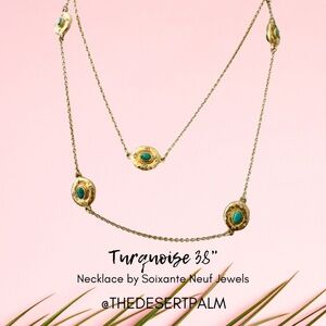 Soixante Neuf Jewels Turquoise Long Necklace 38" | Gold